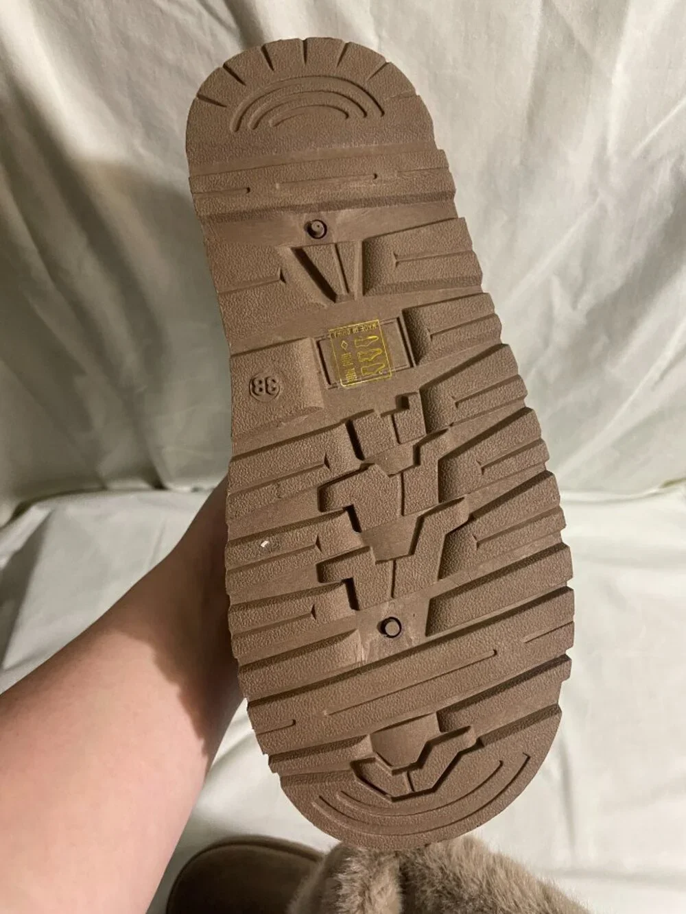 Women's Faux Fur Platform Winter Boots Brown Mid Calf Cozy Lined Size 38